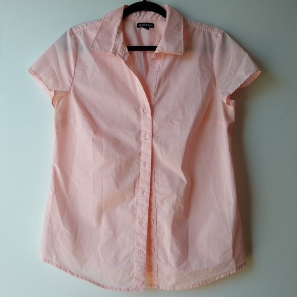 💙 george pink peach button up work t-shirt - Picture 4 of 5
